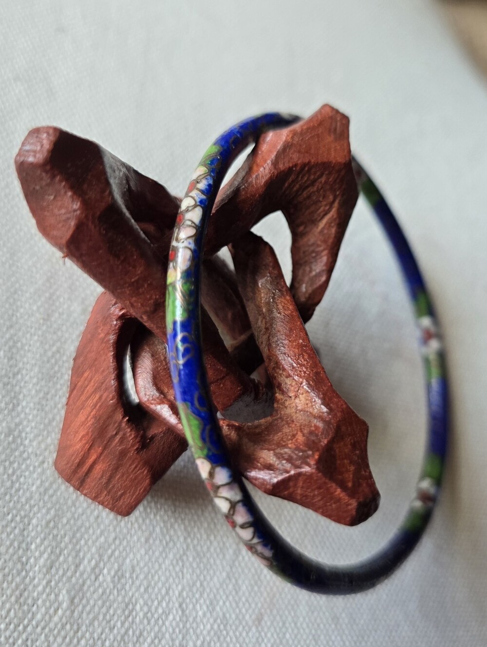 Vintage Chinese Cloisonne Enamel Bangle Bracelet Seamless Cobalt Blue Floral
